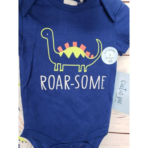 Cutie Pie 0-3 months Roar-Some Dinosaur boys 3 piece outfit bundle shoes pants - Picture 2 of 6